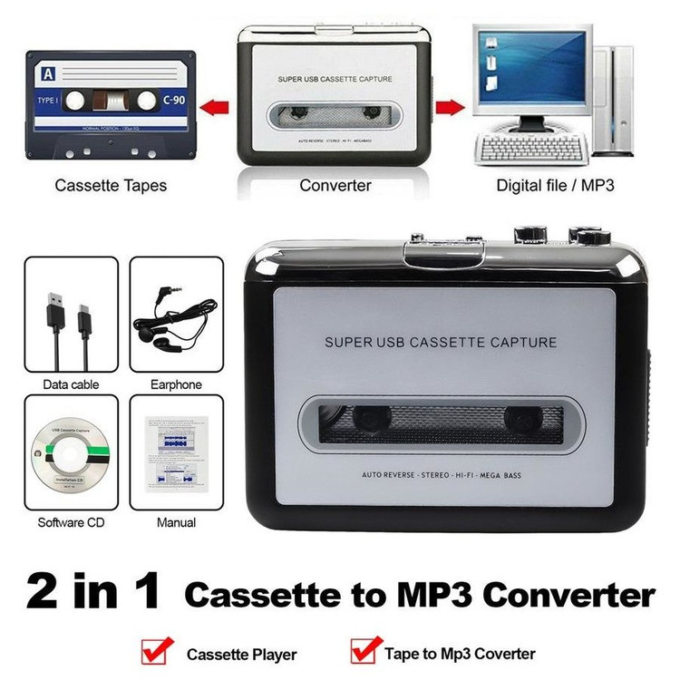 پخش کننده کاست USB و مبدل نوار کاست به MاP3 با قابلیت معکوس کردن خودکار و پخش استریو