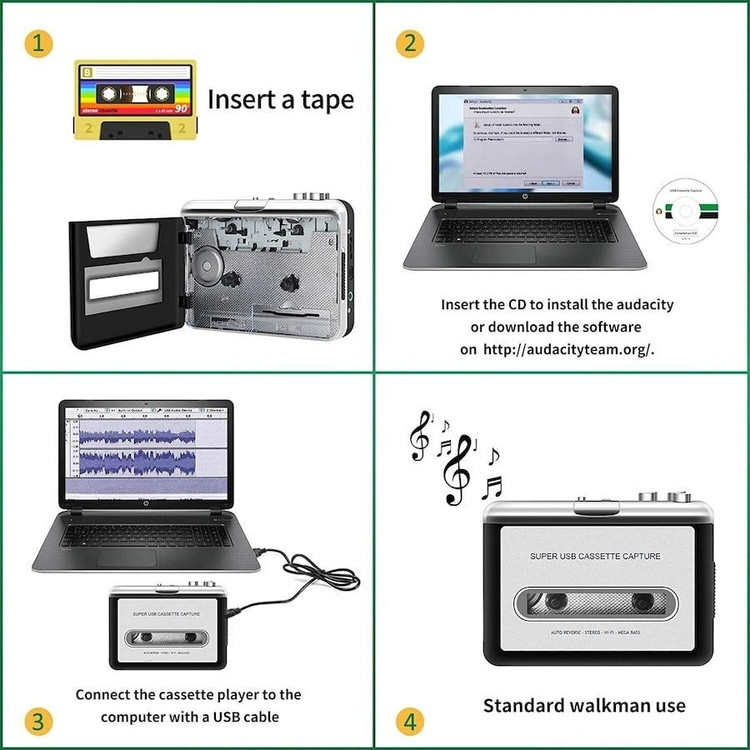 پخش کننده کاست USB و مبدل نوار کاست به MاP3 با قابلیت معکوس کردن خودکار و پخش استریو