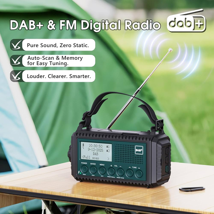 رادیو خورشیدی هندلی پاور بانک چراغ قوهDAB+/FM.DAB برندROCAM