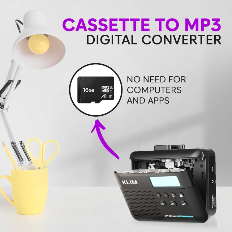 پخش نوار کاست KLIM K7 - مبدل کاست به MP3 ضبط کننده نوار. کارت SD 16 گیگابایتی