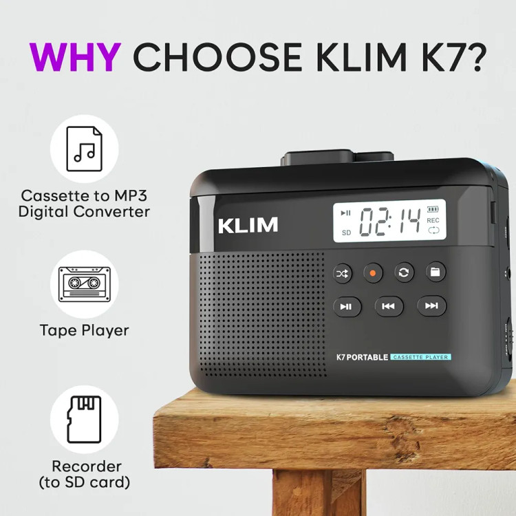 پخش نوار کاست KLIM K7 - مبدل کاست به MP3 ضبط کننده نوار. کارت SD 16 گیگابایتی