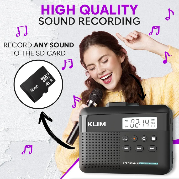 پخش نوار کاست KLIM K7 - مبدل کاست به MP3 ضبط کننده نوار. کارت SD 16 گیگابایتی