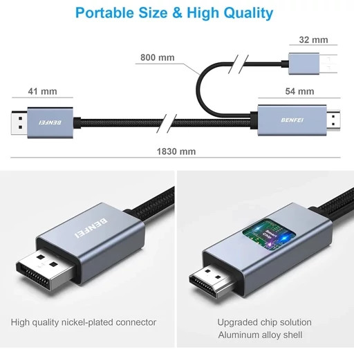 کابلHDMI به DisplayPort منبع HDMI به مانیتور DisplayPort سازگار با کارت گرافیک کامپیوتر لپ تاپXbox PS on 360برند بنفی