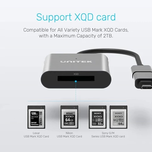کارت خوان XQD، مبدل کارت حافظه یونیتک Unitek USB 3.1 Type A به XQDسازگار با کارت حافظه سونی، لکسار و نیکون