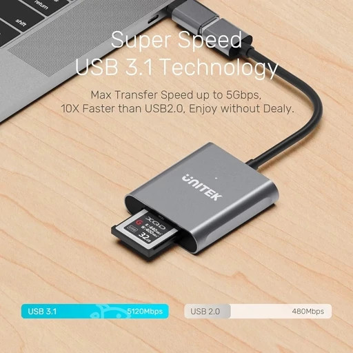 کارت خوان XQD، مبدل کارت حافظه یونیتک Unitek USB 3.1 Type A به XQDسازگار با کارت حافظه سونی، لکسار و نیکون