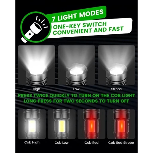 چراغ قوه LED فوق العاده روشن Maxesla XHP70 با نور جانبی COB فوکوس قابل تنظیم 3+4حالته باتری قابل شارژUSB 3000میلی آمپر