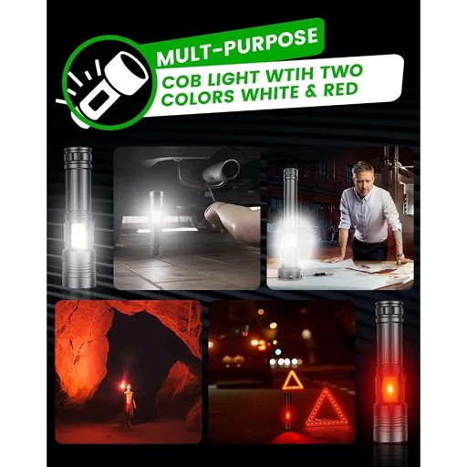 چراغ قوه LED فوق العاده روشن Maxesla XHP70 با نور جانبی COB فوکوس قابل تنظیم 3+4حالته باتری قابل شارژUSB 3000میلی آمپر
