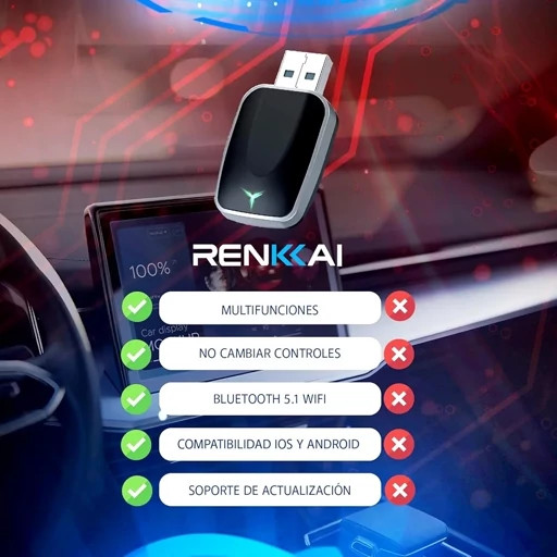 دانگل بلوتوت بی سیم سوپر کارپلی2در1یونیورسال کارپلی برندRENKAI