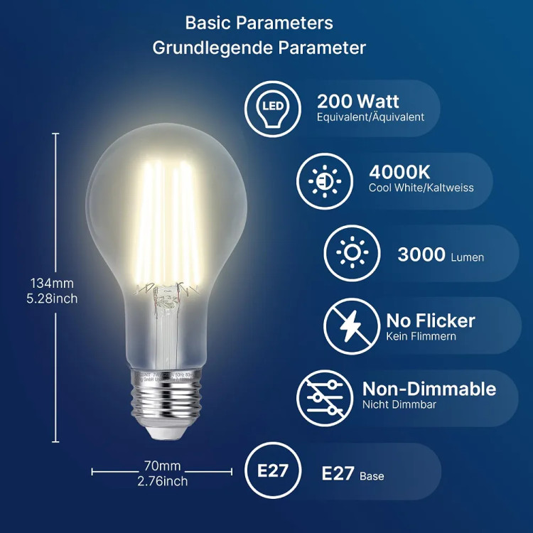 لامپ ادیسون 18W.200W 4000کلوین3000لومن فوق العاده