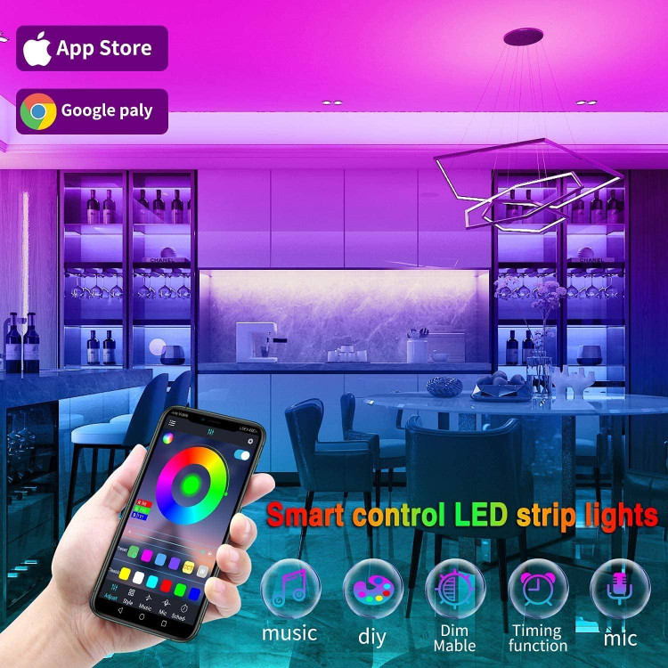 ریسه LED RGBهوشمند با قابلیت همگام سازی موسیقی چند رنگ 30متری برندTenmiro