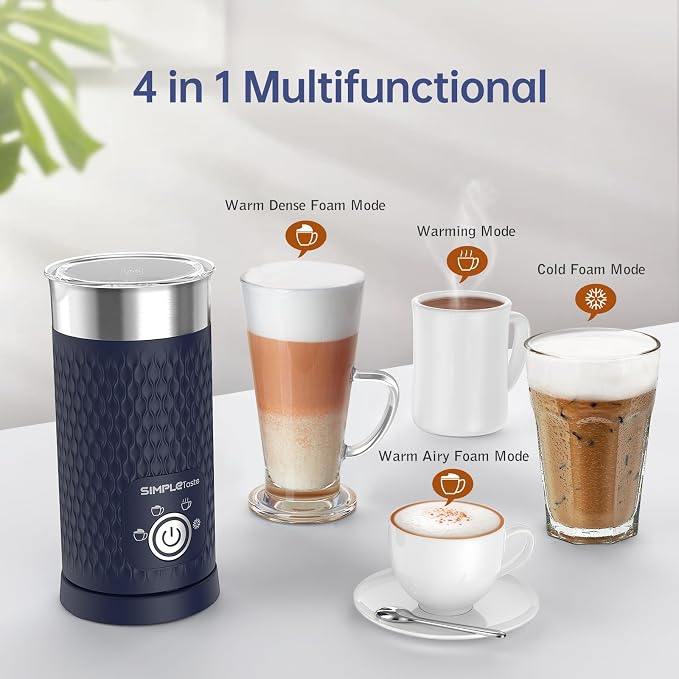 همزن شیر اتوماتیک 4در1 SIMPLETASTE فوم گرم و سرد، قابلیت بخارپز کردن، برای لاته، کاپوچینو، ماکیاتو