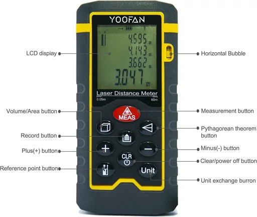 متر لیزری 60 متری YOOFAN مدل HT 60 فاصله یاب لیزری دیجیتال