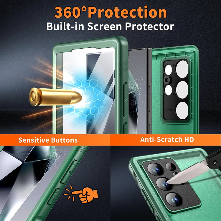 قاب نظامی ضد آب 360 درجه Cozycase TOP برای سامسونگ گلکسی S24 اولترا دارای محافظ دوربین صفحه نمایش HD، محافظ قوی ضد ضربه، ضد آب و گرد و غبار