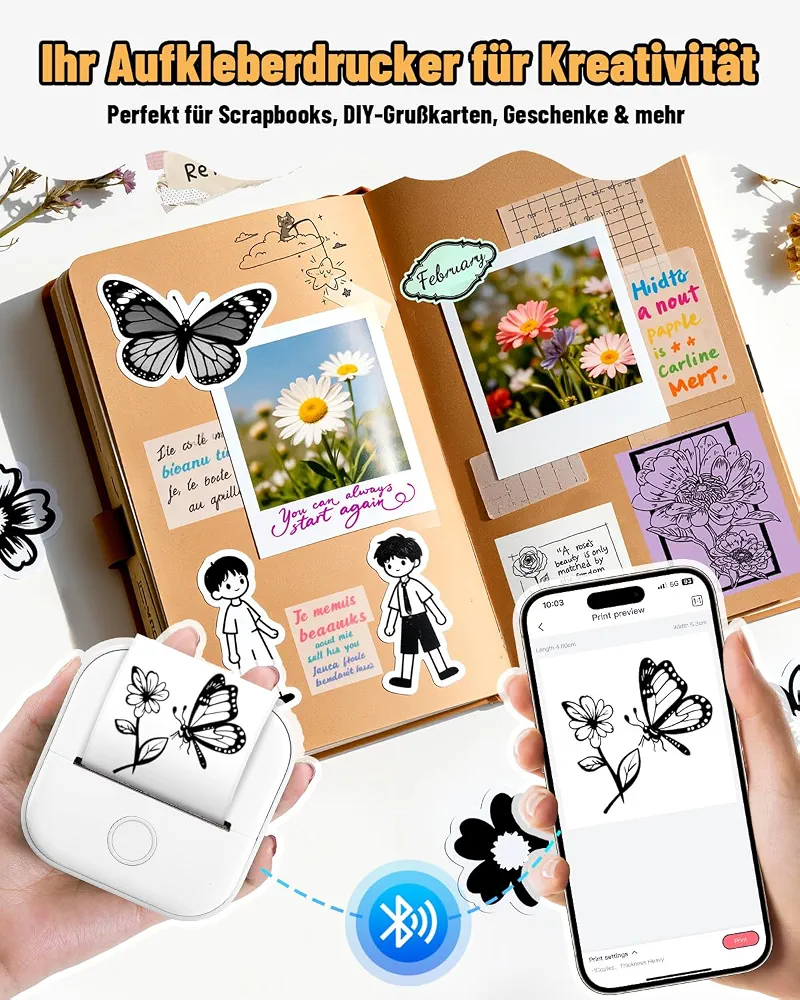 چاپگر کوچک Phomemo T02 چاپگر برچسب جیبی قابل حمل بدون جوهر برای iOS و اندروید