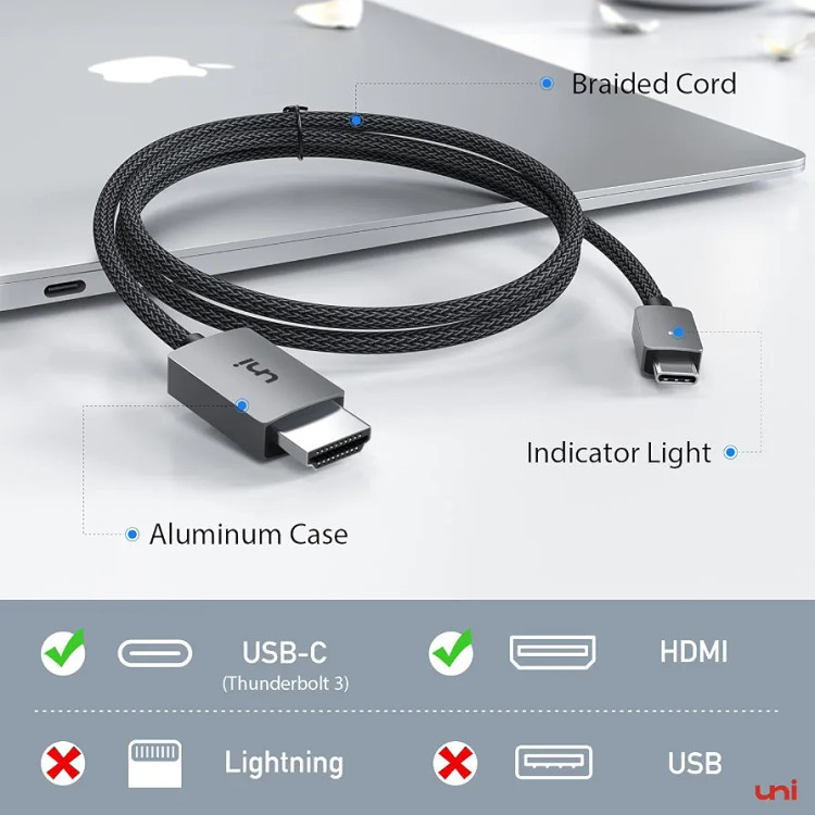 کابل USB CبهHDMI برند یونی 4Kپرسرعت1/80سانتی