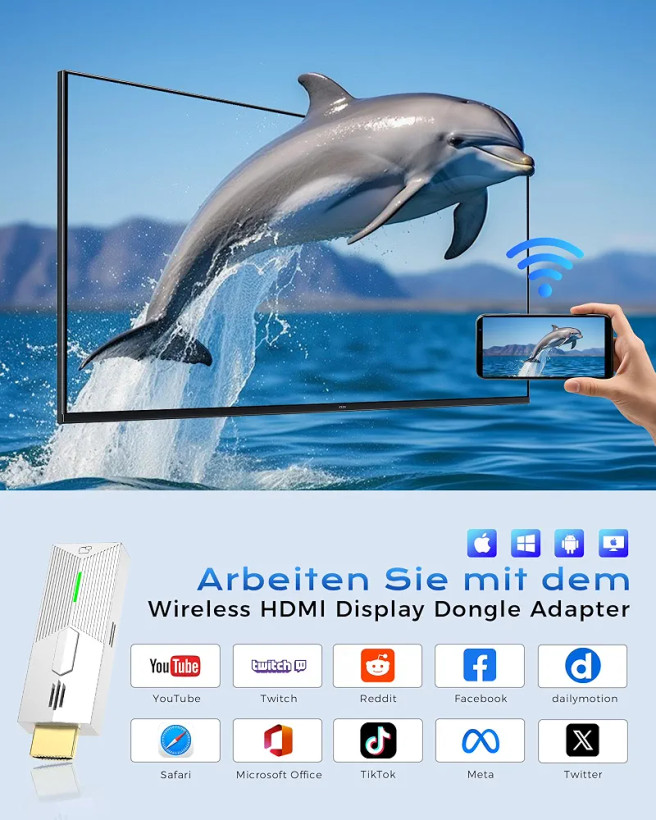 دانگل نمایشگر بیسیم آداپتورHDMI 1080P@60Hz، 5GHz AirPlay/MiracastبرندTongtion