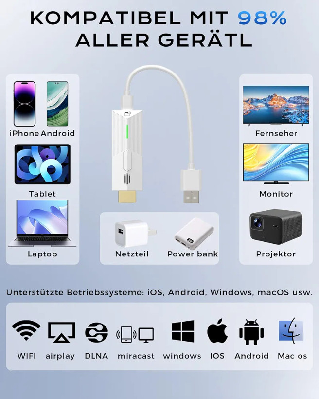 دانگل نمایشگر بیسیم آداپتورHDMI 1080P@60Hz، 5GHz AirPlay/MiracastبرندTongtion