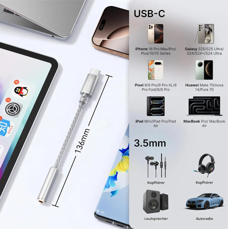 تبدیل حرفه ای USB Cبه جک 3.5میلی متری برندLAMSCAT