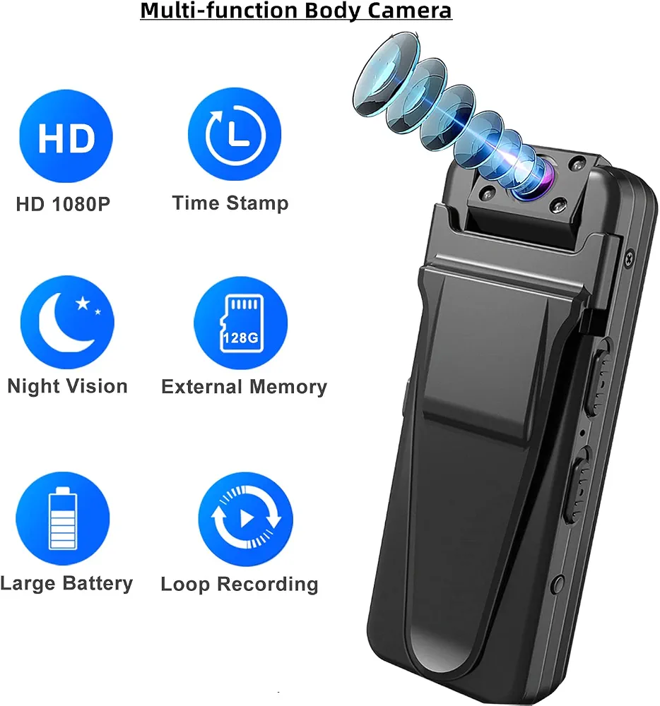دوربین ورزشی و پلیسی QZTCAMERA Boby، ضبط صدا و تصویر دید در شب، HD 1080P با کارت حافظه 32 گیگابایتی