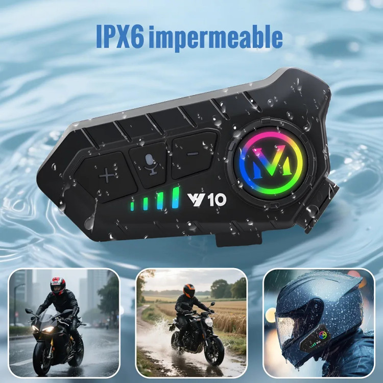هدست بلوتوث کلاه ایمنی موتورسیکلت Y10 بلوتوث5.3 ضد آب IPX6، اتصالات هوشمند، پاسخگویی خودکار، حذف نویز دوگانه