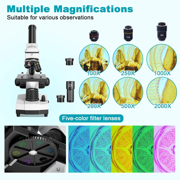 میکروسکوپ بیولوژیکی ×2000×200برابر همراه نمونههای بیولوژیکی15عدد برندMAXLAPTER