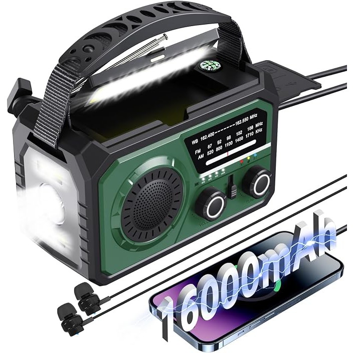 رادیو خورشیدی هندلی پاور بانک 16000 بلوتوثی دارای چراغ قوه و قطب نما مدل 2BEUU-H21