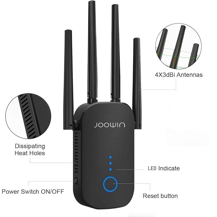 تقویت کننده وای فای جووین دوبانده JOOWIN JW-WR758AC با سرعت 1200 مگابیت بر ثانیه