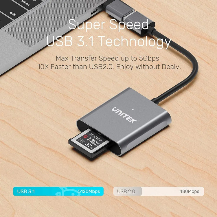کارت خوان XQD، مبدل کارت حافظه یونیتک Unitek USB 3.1 Type A به XQDسازگار با کارت حافظه سونی، لکسار و نیکون