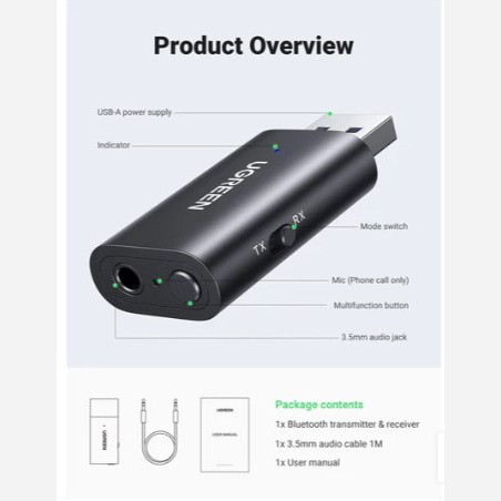 فرستنده و گیرنده صوتی بلوتوث یوگرین مدل CM523-60300