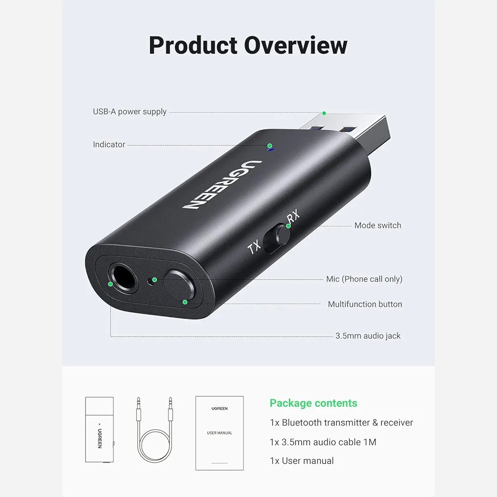 فرستنده و گیرنده صوتی بلوتوث یوگرین مدل CM523-60300