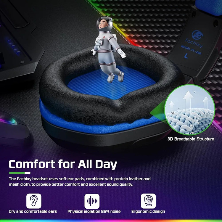 هدست بازیFachixyFC200برایPS4.PS5.Xbox.Switchبا نورRGB