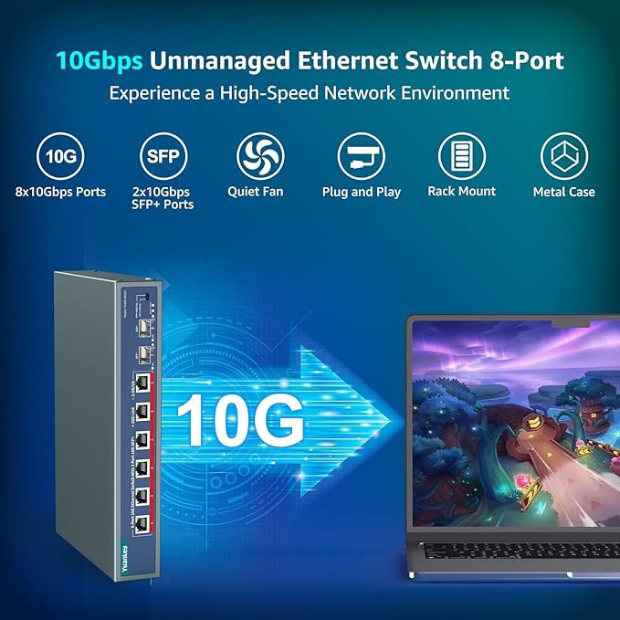 سوئیچ اترنت 8 پورت 10 گیگابیت بر ثانیه برندYuanLey مدلYS100-0602T