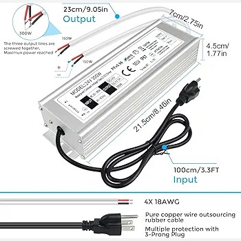 درایور منبع تغذیه LED ضد آب LightingWill IP67 با خروجی ولتاژ پایین 300 وات 110 ولت AC به 24 ولت DC