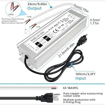 درایور منبع تغذیه LED ضد آب LightingWill IP67 با خروجی ولتاژ پایین 300 وات 110 ولت AC به 24 ولت DC