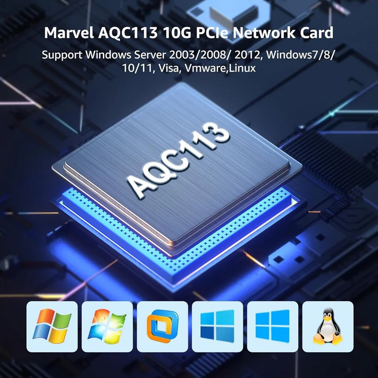 کارت شبکه PCI-e 10Gbe کنترلر AQC113 کارت شبکه پورت RJ45 با سرعت 10G Base-Tبرند GiGaPlus