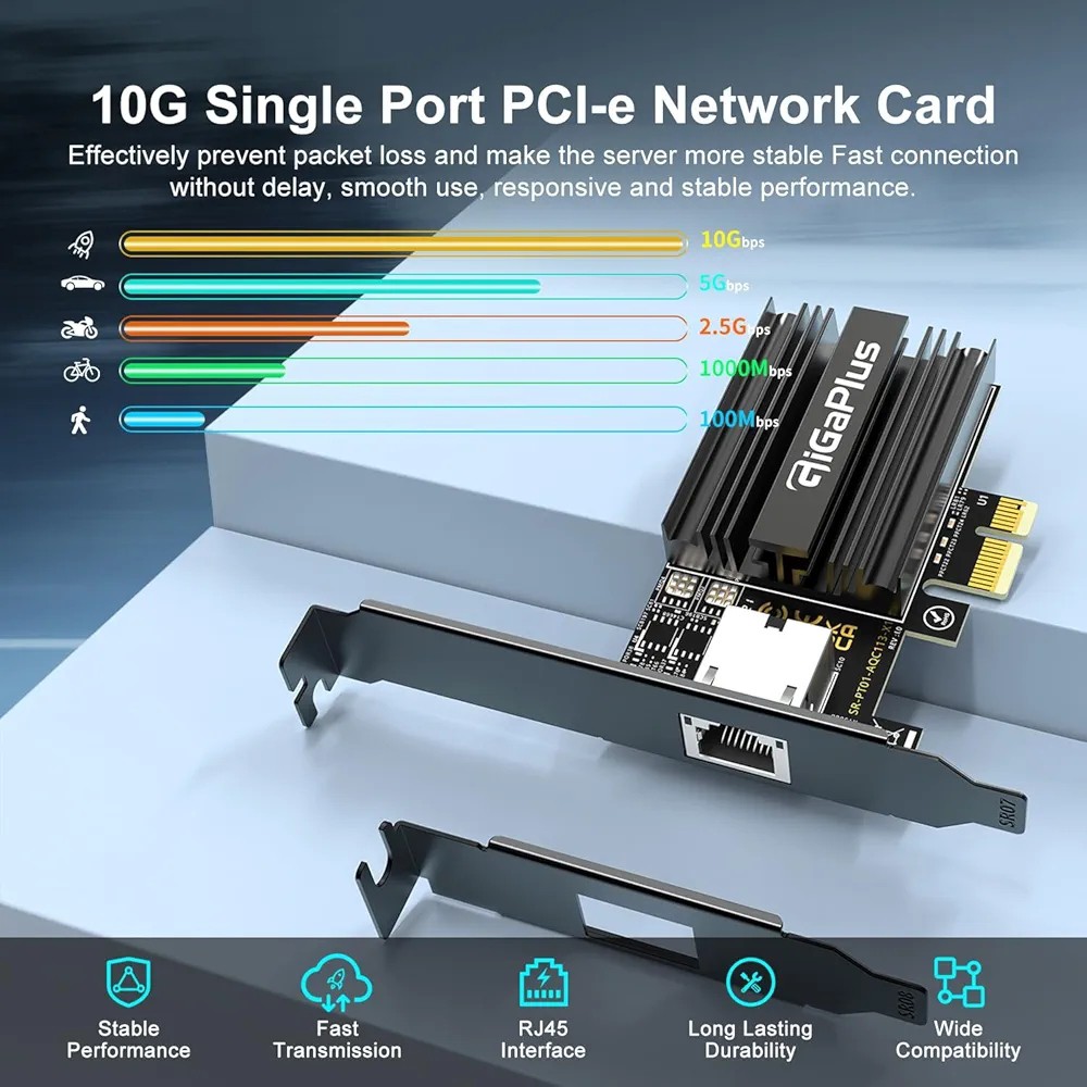 کارت شبکه PCI-e 10Gbe کنترلر AQC113 کارت شبکه پورت RJ45 با سرعت 10G Base-Tبرند GiGaPlus