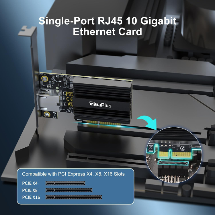 کارت شبکه PCI-e 10Gbe کنترلر AQC113 کارت شبکه پورت RJ45 با سرعت 10G Base-Tبرند GiGaPlus