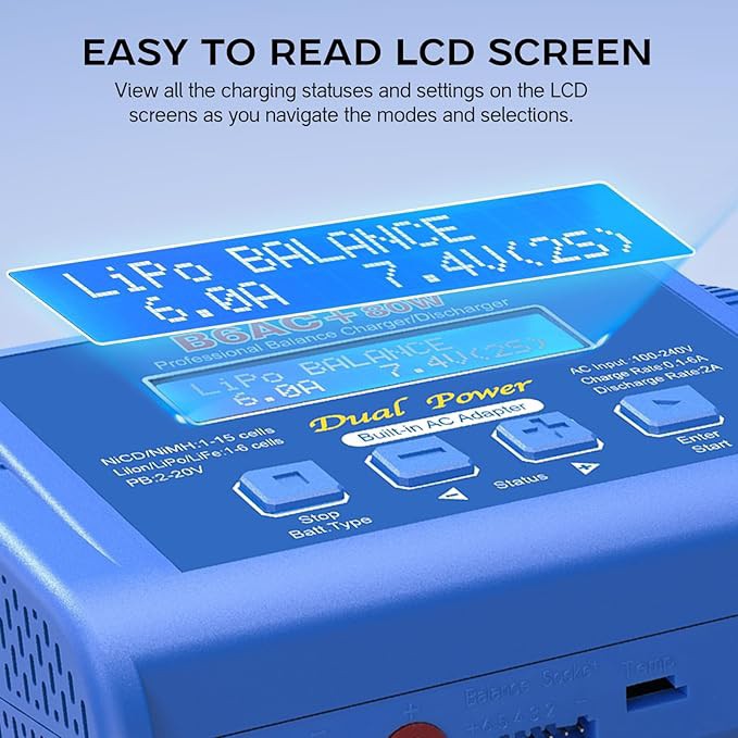 شارژر بالانس لیپوB6AC+80Wبا دشارژر6آمپرمنبع تغذیهAC