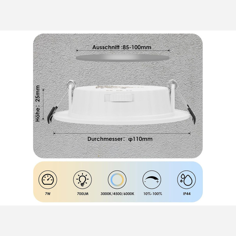 چراغ سقفی توکار 6LEDعددی برندAsstikoo قابلیت تغییر در3رنگ3CCT