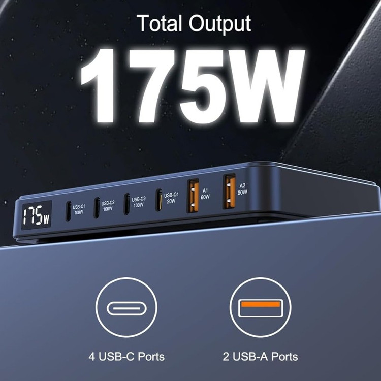 شارژر سریع 175 وات 6 پورت PD3.0 مدلBK-112D