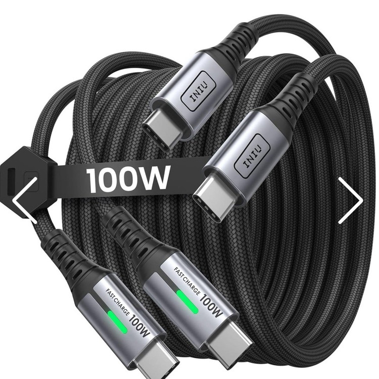 کابل فست شارژ USB-CبهUSB-Cپک 2عددی 100Wدو متری برند INIU