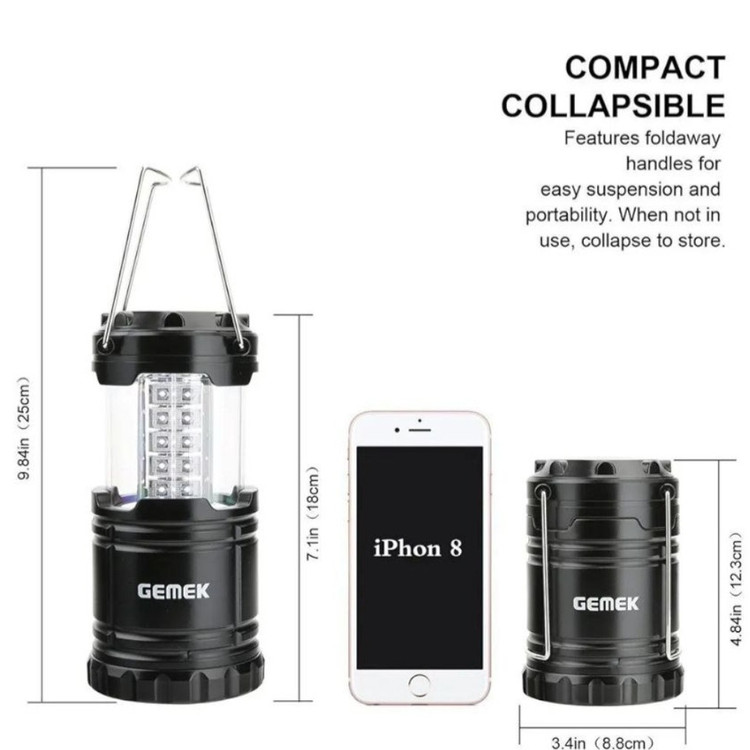چراغ فانوسی LEDکمپینگ GEMEKپک 2عددی و 6عدد باطری اورجینال