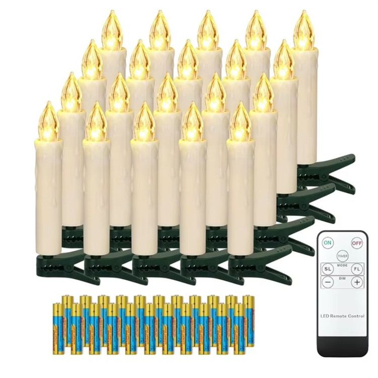 چراغ های شمعی LED کنترل از راه دور بسته 20 عددی با باتری و تایمر
