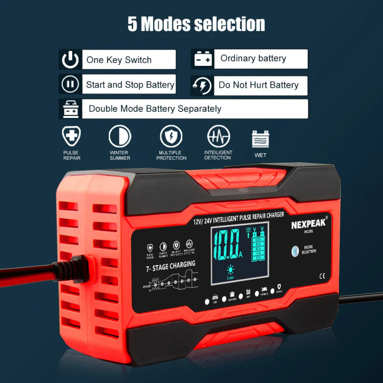 شارژر باتری خودرو NEXPEAK NC201 10A ,12V/24V هفت مرحلهای و تعمیر پالس