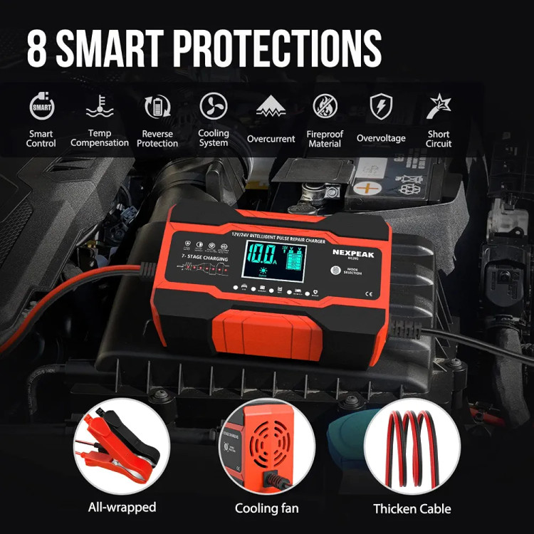 شارژر باتری خودرو NEXPEAK NC201 10A ,12V/24V هفت مرحلهای و تعمیر پالس
