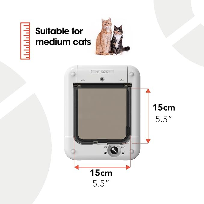 درب قفل دار گربه Cat Mate 360 مخصوص گربه ها، درب قفل دار 4 طرفه، سفید ورودی فعالشده با میکروچیپ، قابلیت ذخیره تا 30 شناسه حیوان خانگی