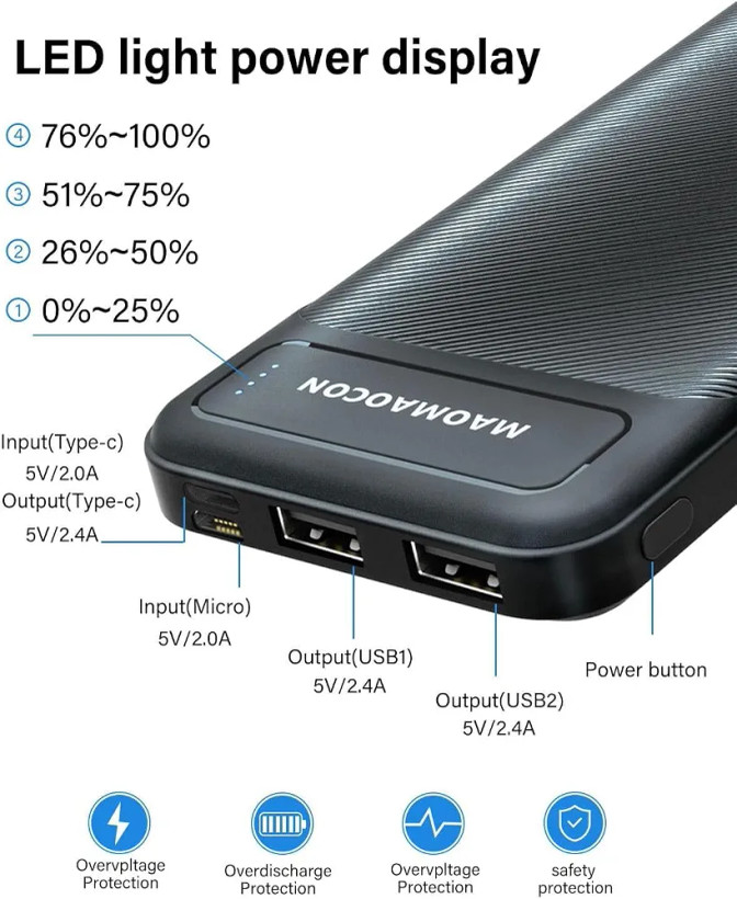 پاور بانک MAOMAOCON 10600 اورجینال پک 2عددی